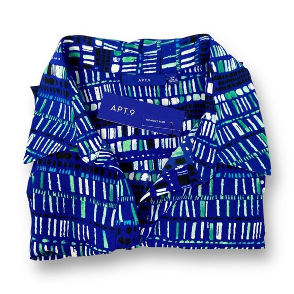 Apt. 9 Blouse Women's Sz 0X Blue Abstract Print Sleeveless Button-Up Top NEW - Picture 2 of 8